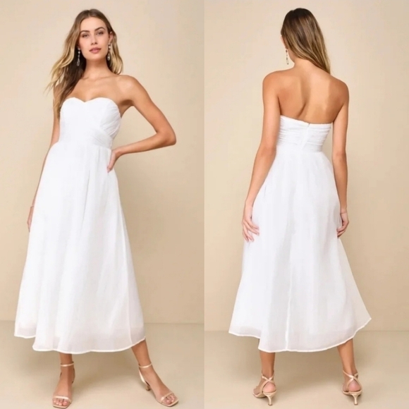 Lulu's Fairytale Design White Organza Strapless A-Line Midi Dress XL Party - Picture 1 of 11